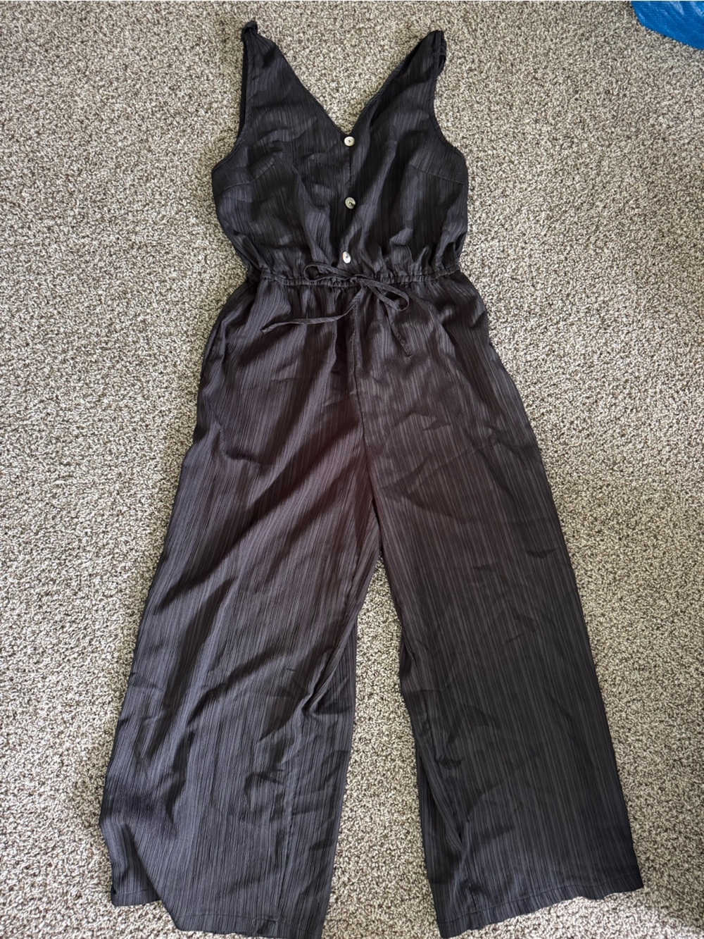 SHEIN Black Pinstripe Wide-Leg Jumpsuit